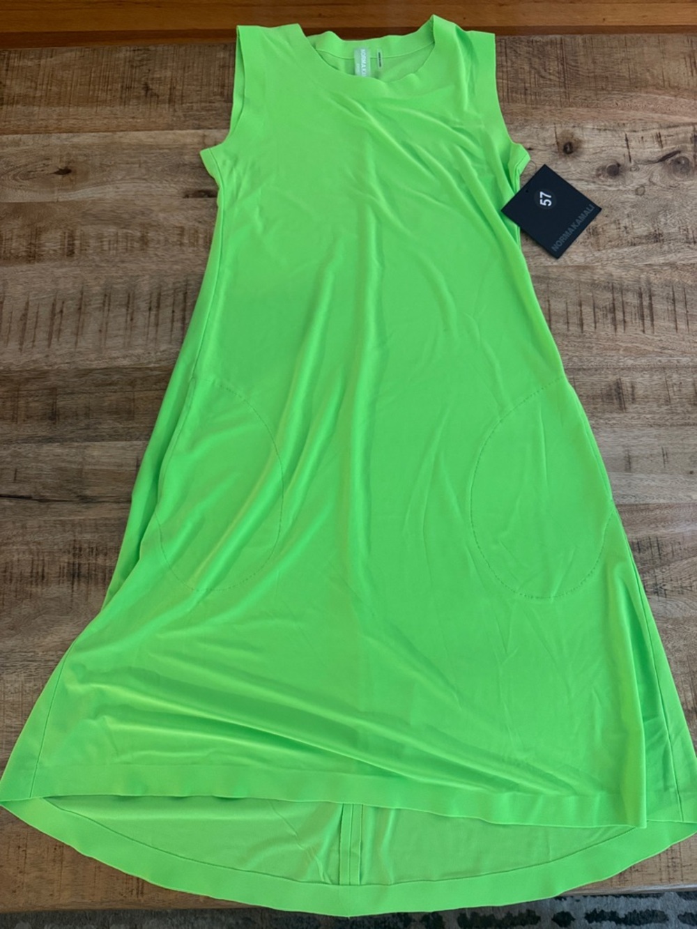 Norma Kamali Sleeveless swing dress neon highlighter green A-Line NEW NWT
